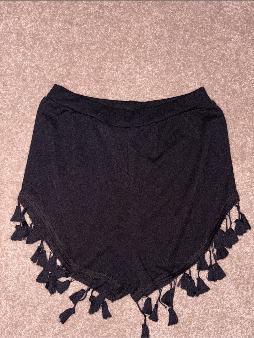 Women's Boho Black Tassel Hem Shorts